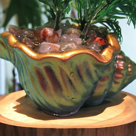 Aquarium Decoration - Red Gold Shell with Tall Green Plant. - Picture 4 of 5